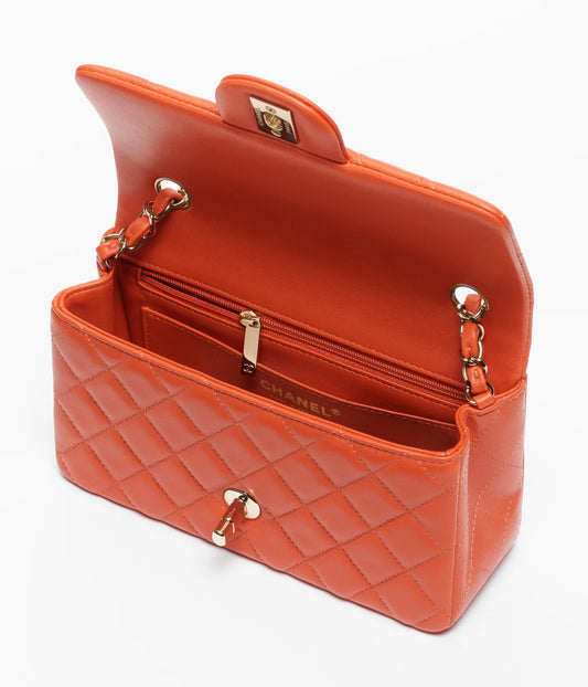 Bold & Beautiful — Chanel Lambskin & Gold-Tone Metal Bag in Dark Orange