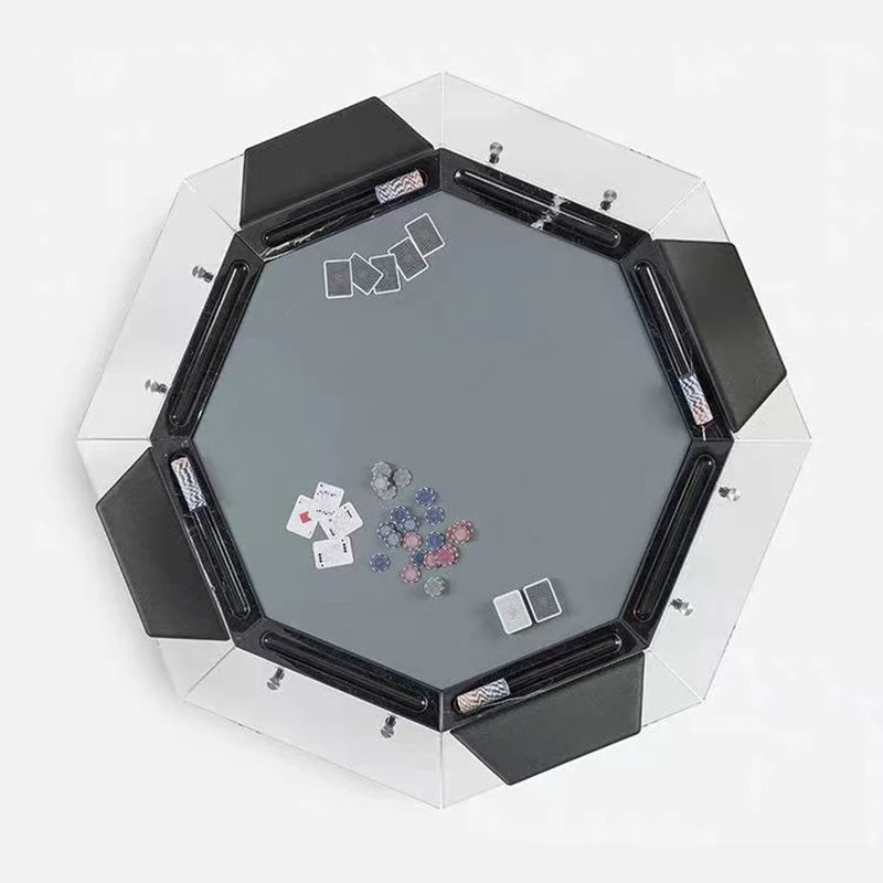 Professional 10 Seat Casino Gambling Poker Table Tempered Glass Top Stainless Steel Base Luxury Durable Commercial Gaming Table