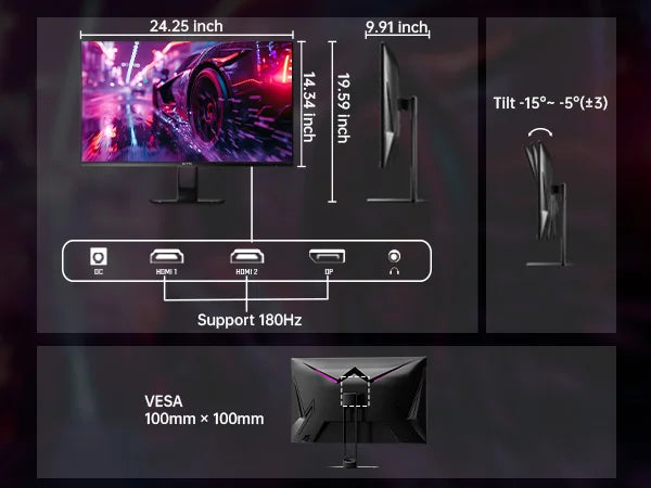 KTC Gaming Monitor 27 inch 180hz 1ms | Fast IPS Screen 1080p Monitor|2 x HDMI 2.0 &1 x Display Port 1.4 | Support Freesync and W