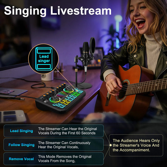 Tenlamp Podcast Equipment Bundle with 3.5mm Condenser Microphone forPc/Phone,Podcast Microphone Bundle with Live Sound Card Audio Mixer,KOL Singing Gaming DJ Mixing Station Controller Equipment Studio