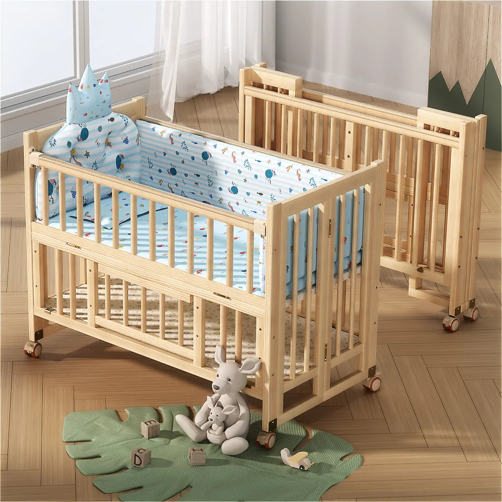 New Fashion 5 in 1 Multifunctional Solid Wood Foldable Baby Cot Adjustable Next to Me Baby Bed Crib