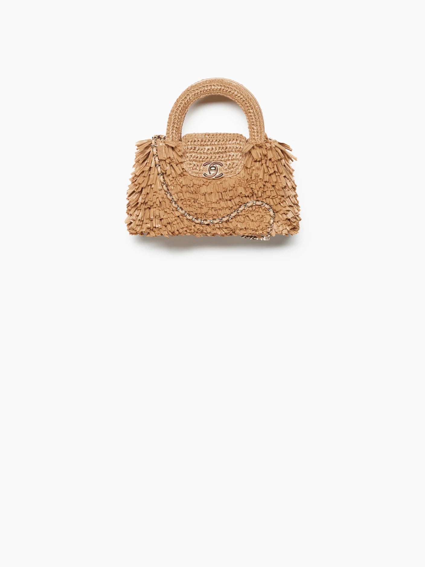 Summer Luxe Vibes — Chanel Raffia-Effect Fabric & Wood Bag in Dark Beige