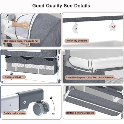 Bassinet for Baby,Automatic Rocking Bassinet with Remote,Wheels, Newborn Bedside Sleeper,Co-sleeper suit 0-6M, Travel Baby Cribs
