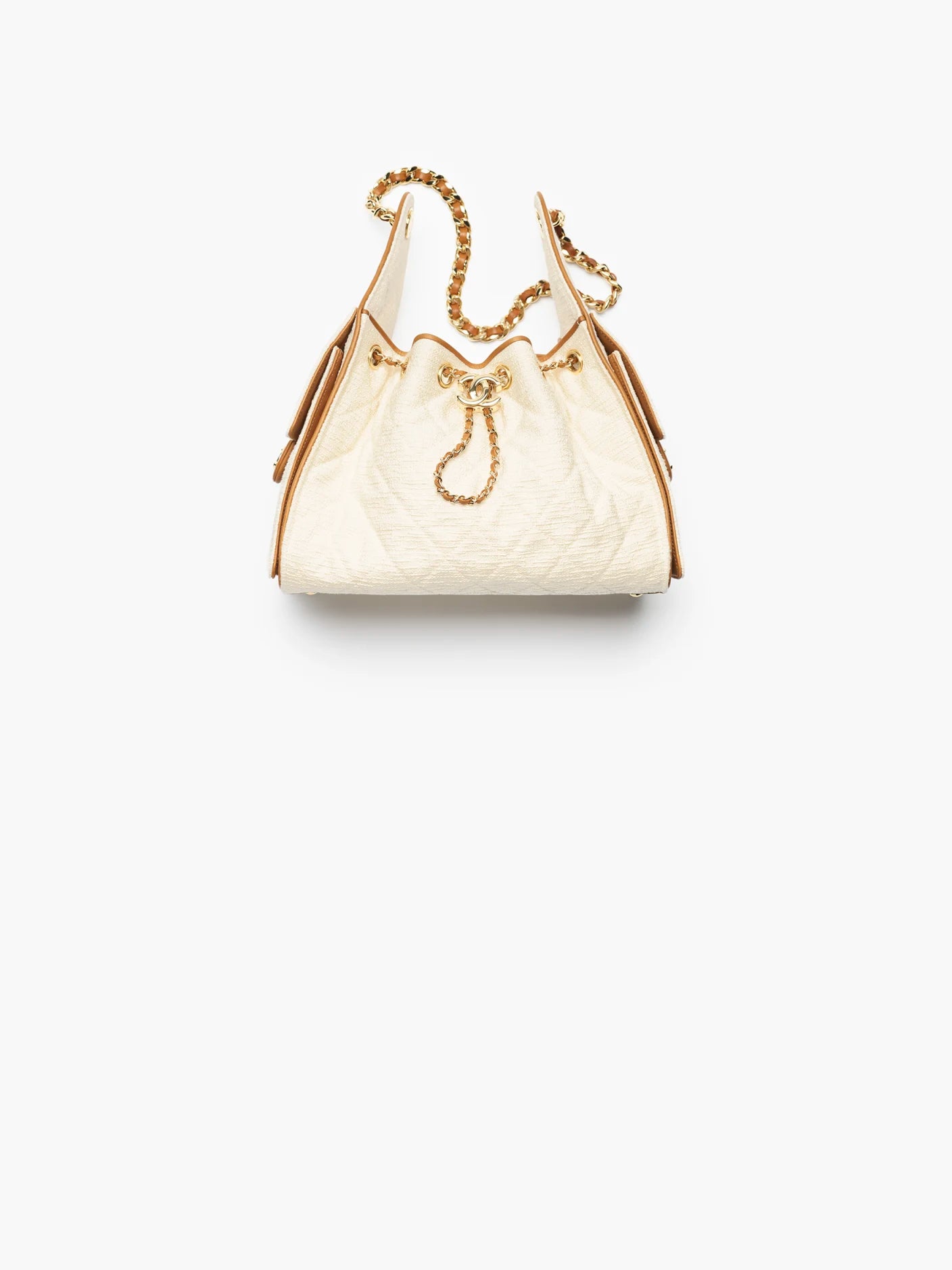 Effortlessly Luxurious — Chanel Canvas & Calfskin Gold-Tone Bag in Ecru & Camel