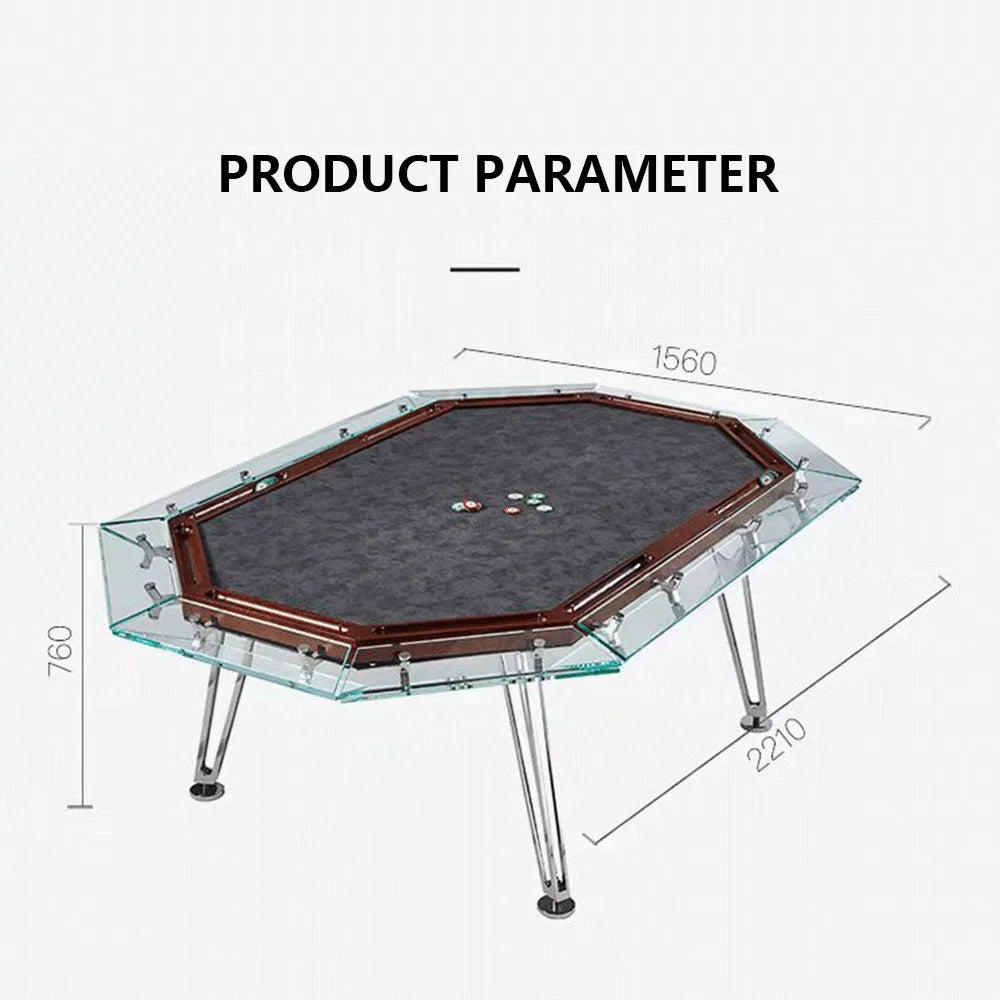 Professional 10 Seat Casino Gambling Poker Table Tempered Glass Top Stainless Steel Base Luxury Durable Commercial Gaming Table