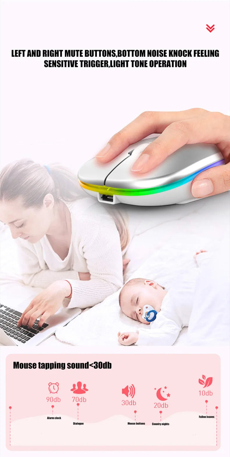 Wireless Mouse Bluetooth--compatible RGB Rechargeable Mouses Wireless Computer Silent Mice LED Backlit Ergonomic Gaming Mouse