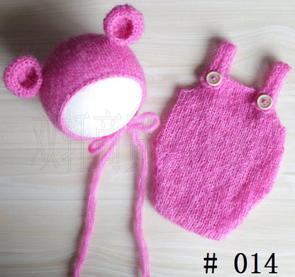 Handcraft Baby Hand Knit Mohair Bonnet & Pants On Baby Shower Gift Baby Photography Props