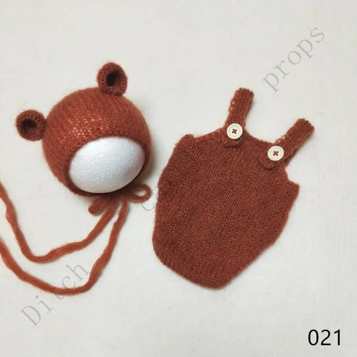 Handcraft Baby Hand Knit Mohair Bonnet & Pants On Baby Shower Gift Baby Photography Props