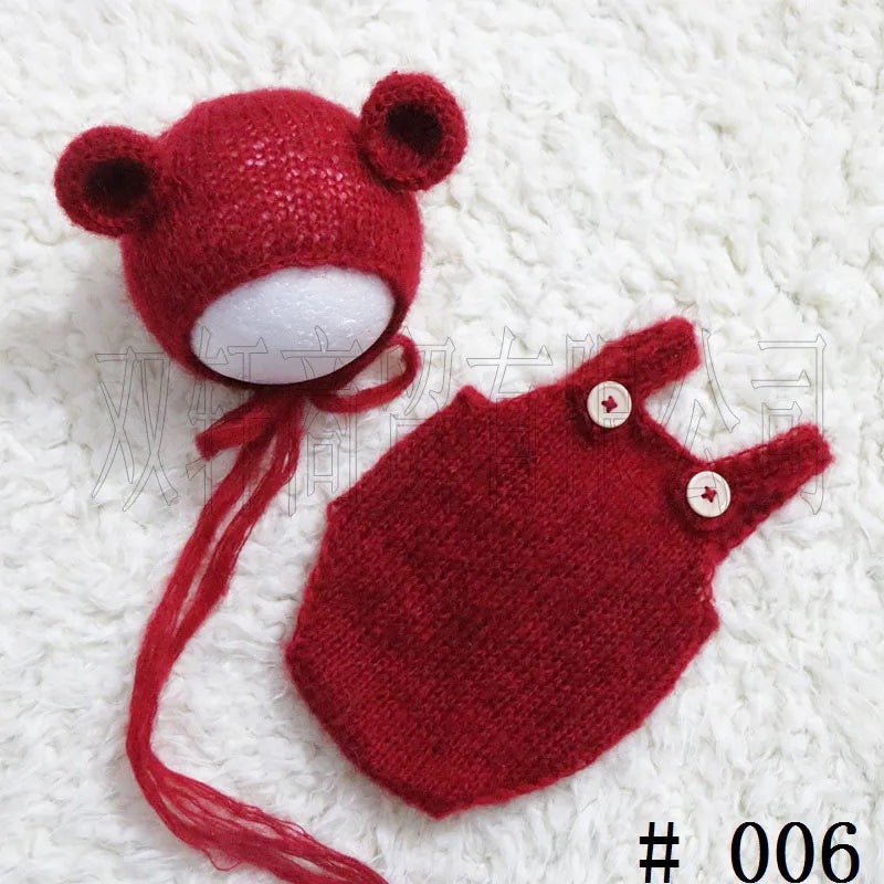Handcraft Baby Hand Knit Mohair Bonnet & Pants On Baby Shower Gift Baby Photography Props