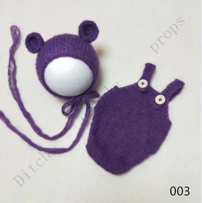 Handcraft Baby Hand Knit Mohair Bonnet & Pants On Baby Shower Gift Baby Photography Props