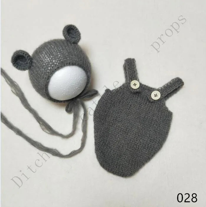 Handcraft Baby Hand Knit Mohair Bonnet & Pants On Baby Shower Gift Baby Photography Props
