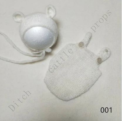 Handcraft Baby Hand Knit Mohair Bonnet & Pants On Baby Shower Gift Baby Photography Props