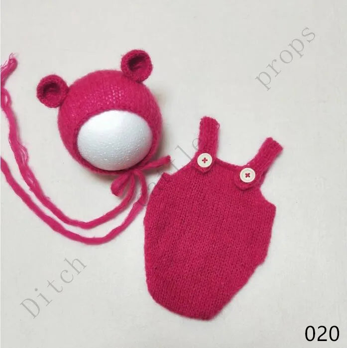 Handcraft Baby Hand Knit Mohair Bonnet & Pants On Baby Shower Gift Baby Photography Props
