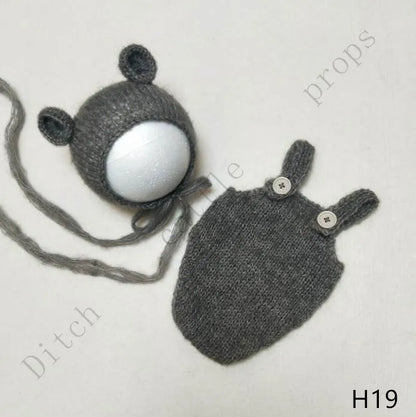 Handcraft Baby Hand Knit Mohair Bonnet & Pants On Baby Shower Gift Baby Photography Props