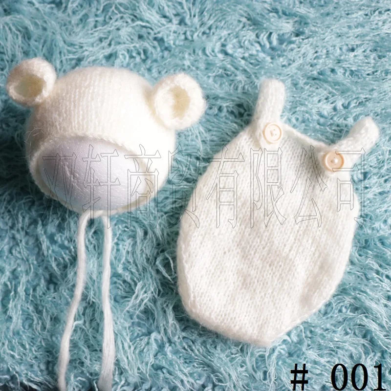 Handcraft Baby Hand Knit Mohair Bonnet & Pants On Baby Shower Gift Baby Photography Props