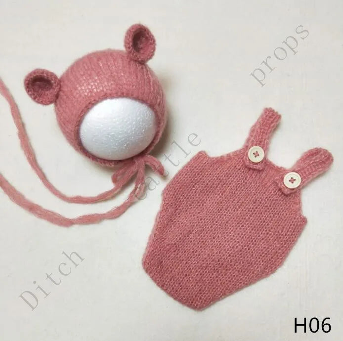 Handcraft Baby Hand Knit Mohair Bonnet & Pants On Baby Shower Gift Baby Photography Props