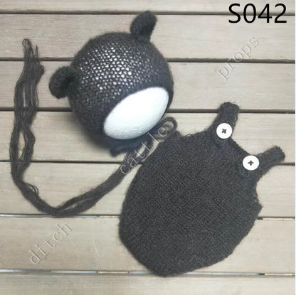 Handcraft Baby Hand Knit Mohair Bonnet & Pants On Baby Shower Gift Baby Photography Props