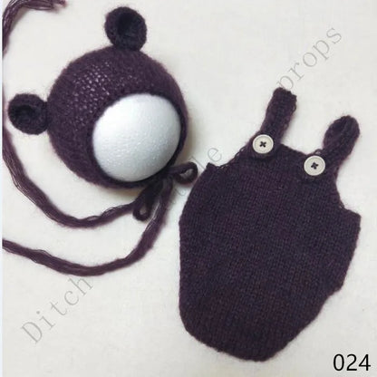 Handcraft Baby Hand Knit Mohair Bonnet & Pants On Baby Shower Gift Baby Photography Props