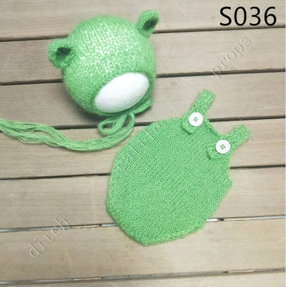 Handcraft Baby Hand Knit Mohair Bonnet & Pants On Baby Shower Gift Baby Photography Props