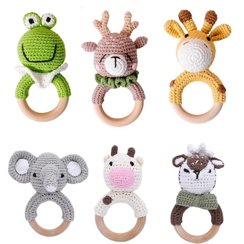1Pc Customized Baby Teether Wooden Bracelet Crochet Rattle Toys BPA Free Crochet Lemon Bunny Rodent Rattle Newborn Toys Gift