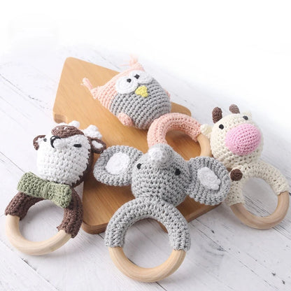 1Pc Customized Baby Teether Wooden Bracelet Crochet Rattle Toys BPA Free Crochet Lemon Bunny Rodent Rattle Newborn Toys Gift