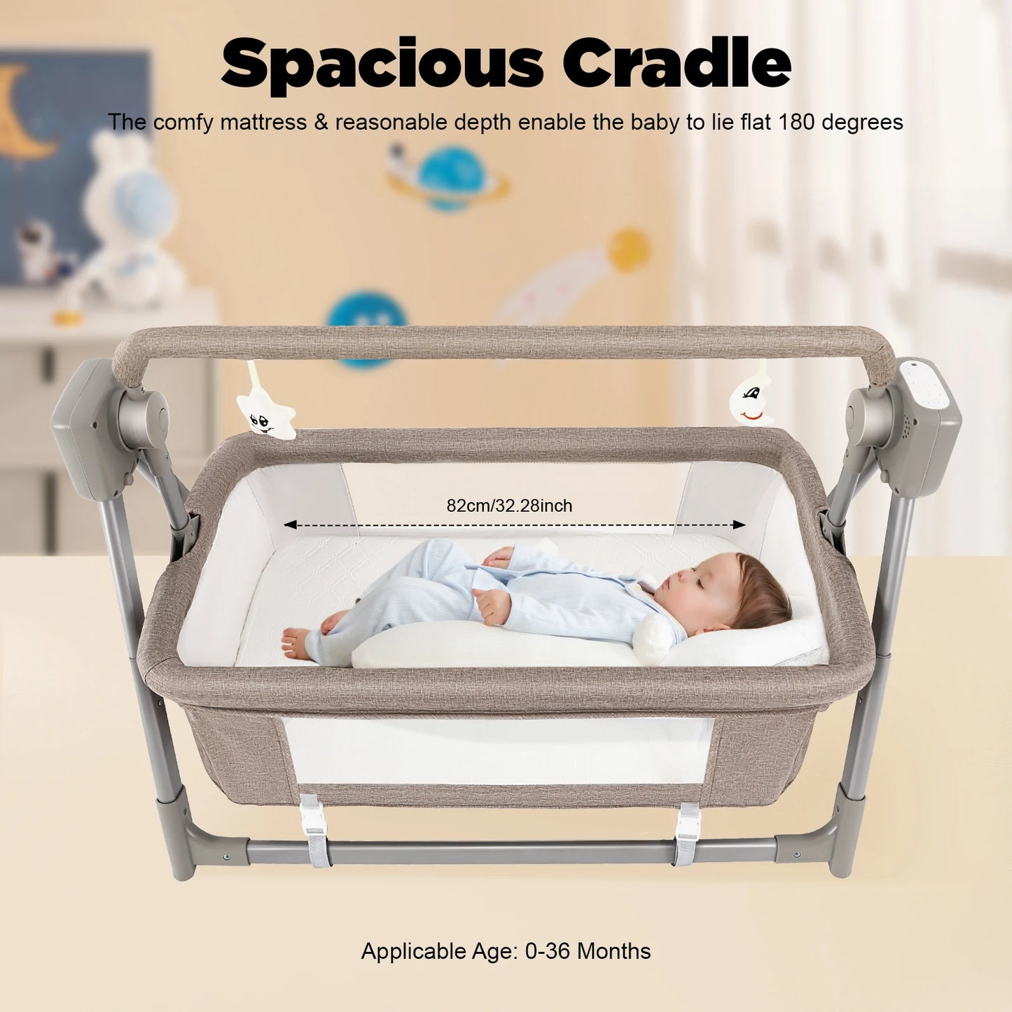 Gray/Khaki Electric Cradle Baby Swing Bed, Automatic Rocking Recliner Crib Basket, Music Remoter Control Sleeping Basket Cot