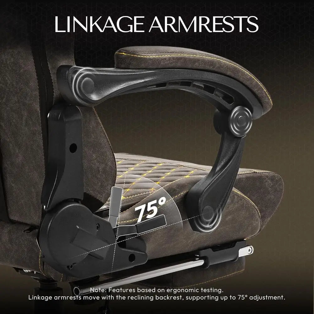 Vintage Heavy-Duty Ergonomic Gaming Chair for Adults, 400 lb Capacity, with Massage Lumbar, Footrest, and Recline, Brown