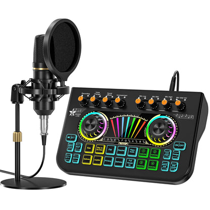 Tenlamp Podcast Equipment Bundle with 3.5mm Condenser Microphone forPc/Phone,Podcast Microphone Bundle with Live Sound Card Audio Mixer,KOL Singing Gaming DJ Mixing Station Controller Equipment Studio