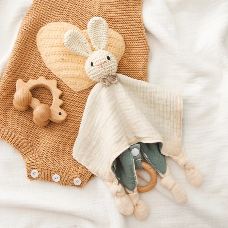 Soft Appease Towel Baby Rattle Crochet Animals Toy Soothe Reassure Sleeping Blankie Towel Lathe Hanging Educational Toddler Toys