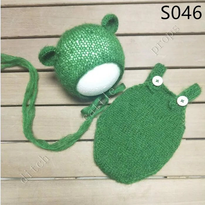 Handcraft Baby Hand Knit Mohair Bonnet & Pants On Baby Shower Gift Baby Photography Props