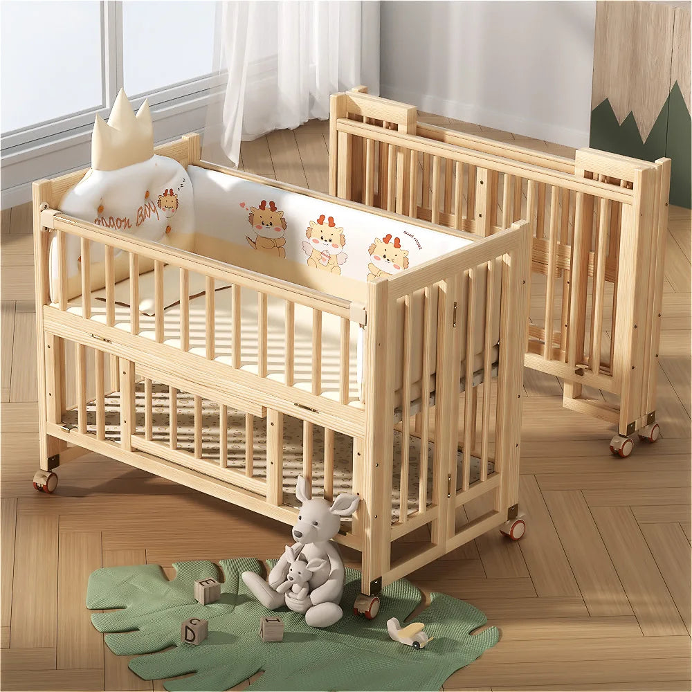 New Fashion 5 in 1 Multifunctional Solid Wood Foldable Baby Cot Adjustable Next to Me Baby Bed Crib