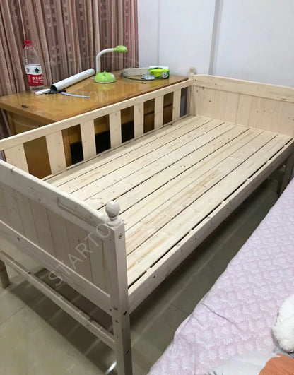 Children's Splicing Bed Wider Solid Wood Frame with Guardrail Baby Single Bed Kids' Crib Safety and Comfort