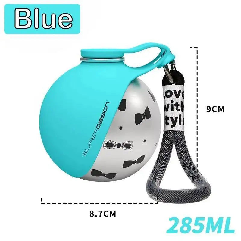 Dogs Drinking Bottle with Silicone Bowl, 285ml Stainless Steel Leak-Proof Dog Drinking Bottle for Cats and Dogs, Walks and Hikes