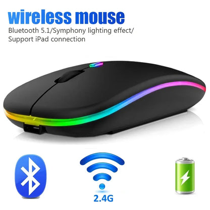 Wireless Bluetooth 5.1 Mouse 2.4G Dual Mode RGB LED Backlit Rechargeable Silent Ergonomic Mice for Laptop PC iPad Tablet