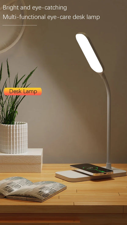 LED Desk Lamp with Wireless Charger and USB Plug in Port Bedside Night Light Touch Dimmable Eye-Caring for Gaming Reading Home