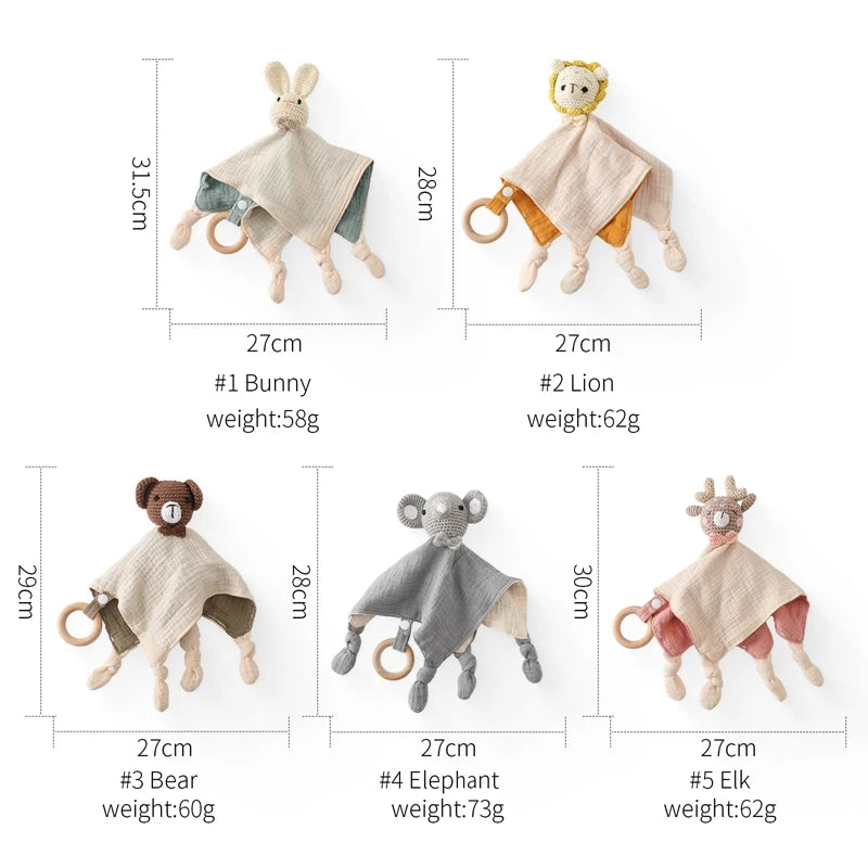 Soft Appease Towel Baby Rattle Crochet Animals Toy Soothe Reassure Sleeping Blankie Towel Lathe Hanging Educational Toddler Toys