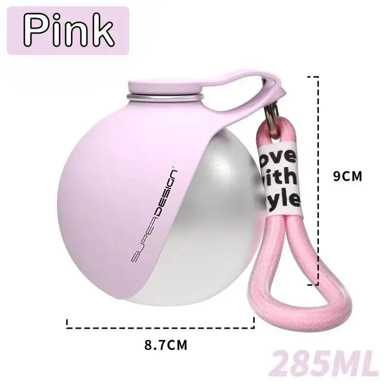 Dogs Drinking Bottle with Silicone Bowl, 285ml Stainless Steel Leak-Proof Dog Drinking Bottle for Cats and Dogs, Walks and Hikes
