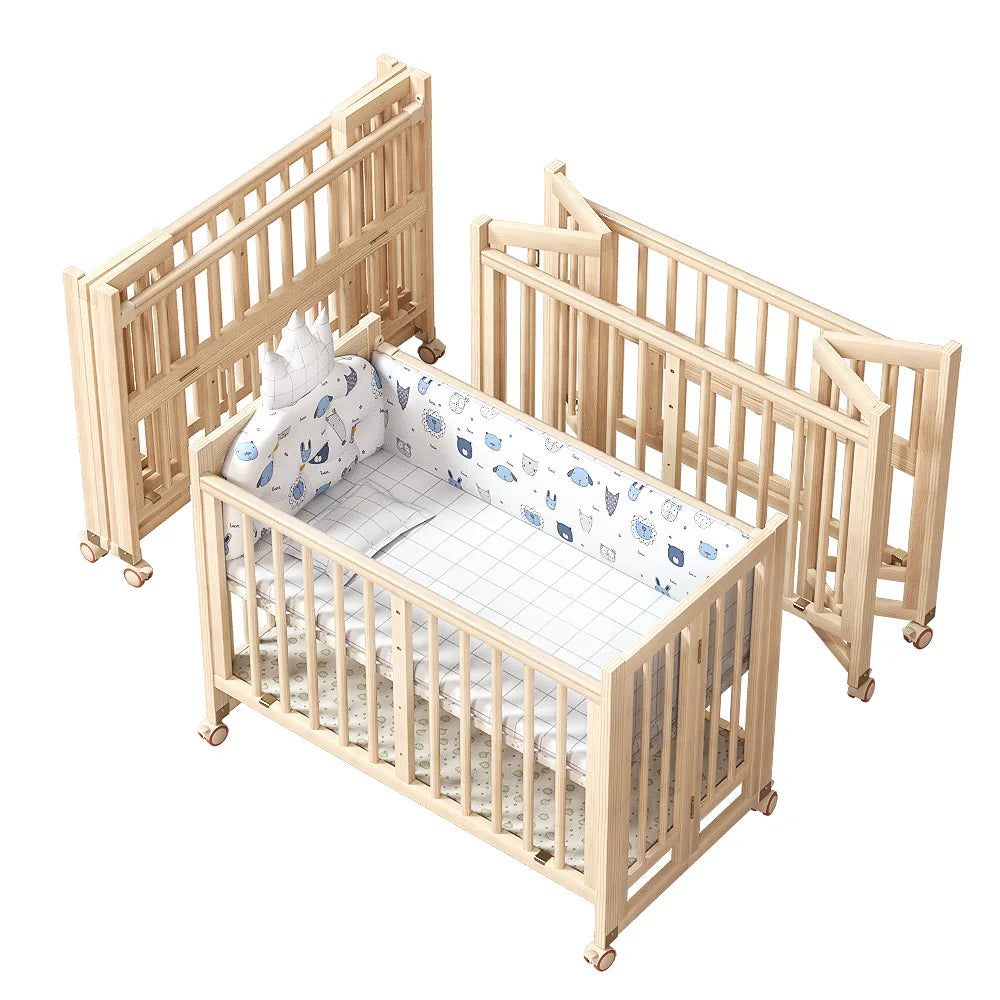 New Fashion 5 in 1 Multifunctional Solid Wood Foldable Baby Cot Adjustable Next to Me Baby Bed Crib