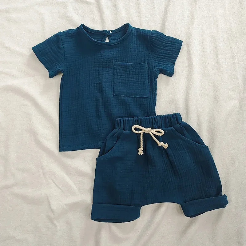 2 Pieces Babies Outfit Set Cotton Newborn Baby Girl Clothes Boys Toddler Romper T-shirts and Shorts Infant Design Soft Clothes