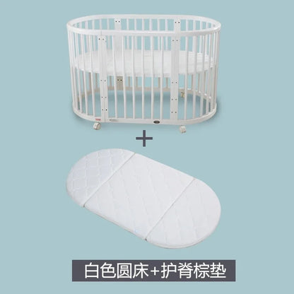 Solid Wood Baby Crib Convertible To Toddler Bed Adjustable Size Oval Design CPC Certified Safe Guardrail