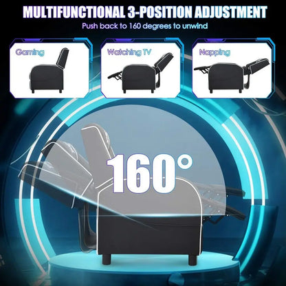 Gaming Recliner Chair with Massage and Footrest, PU Leather Home Theater Seating for Living Room or Gaming Space