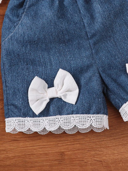 3Pcs Baby girl Lace Ruffled Camisole Top+Bow shorts+Heart mini bag Set suitable for 0-3 Year Baby girl Summer Fashion Set