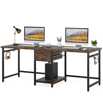 Tribesigns 78.74’’ Two Person Desk with 2 Drawers, Long Double Computer Desk Gaming Table with Shelves