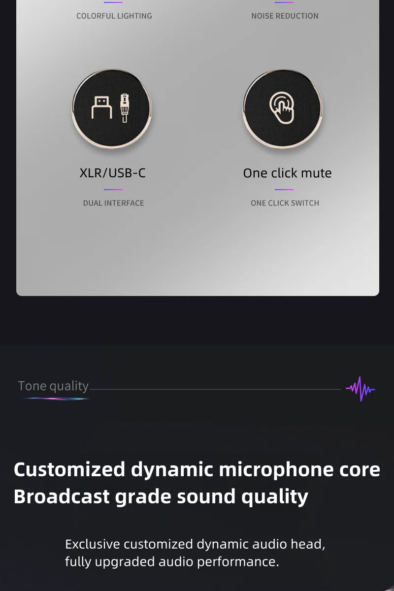 Bluedio S3000 USB/XLR Dynamic Microphone With Headphone Jack/RGB/Mute for Mixer PC Gaming Recording Streaming PS5/4 AmpliGame