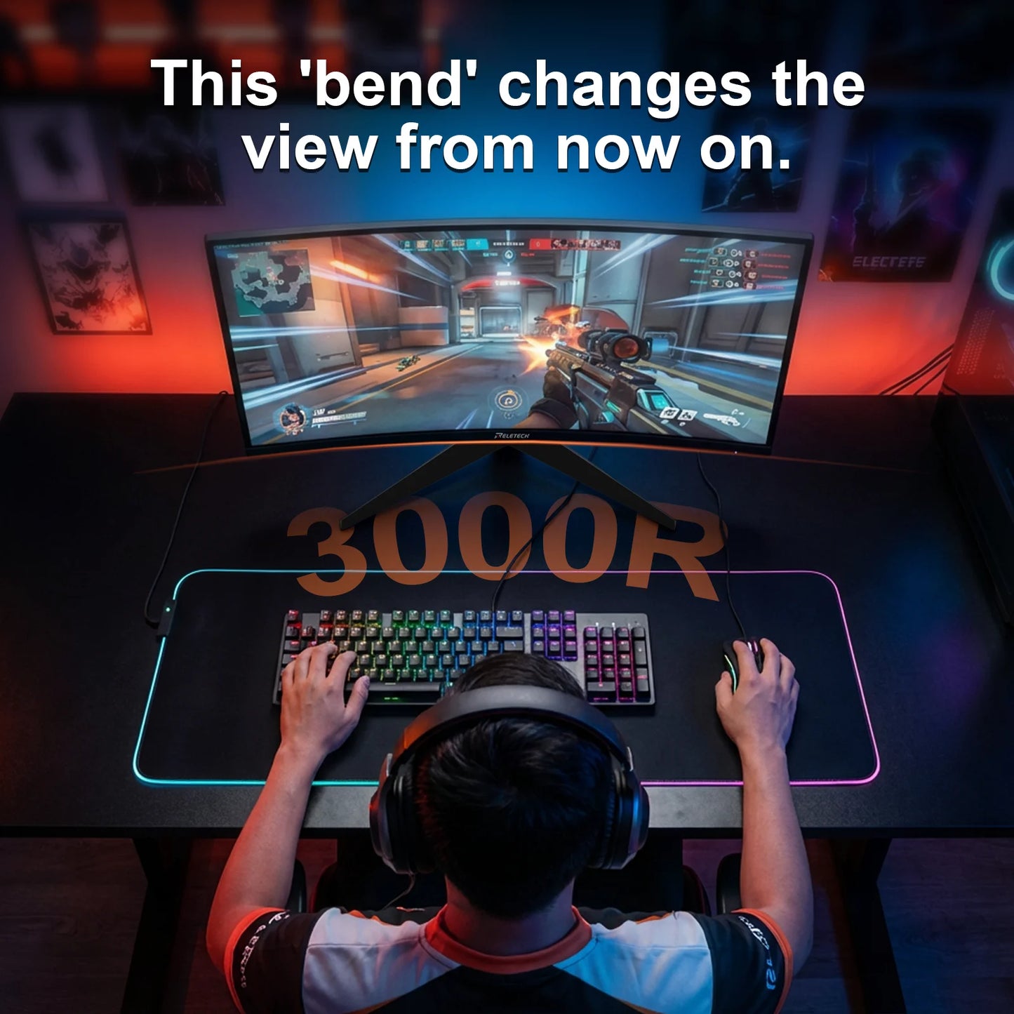Reletech Monitor 23.8Inch 180Hz Curved Gaming Monitor 3000R FHD VA Panel 4000∶1 HDMI/DP Borderless Screen FreeSync