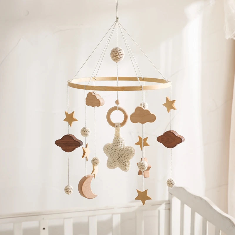 Baby Wooden Crib Mobile Bed Bell Hanging Rattle Toy Newborn Music Box Bed Bell Hanging Toys Holder Bracket Infant Crib Baby Gift