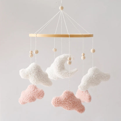 Wooden Crib Mobile Baby Bed Bell Rattle Toy Soft Felt Cartoon Bear Mobile bracket Newborn Music Box Bed Bell Hanging Bracket Toy