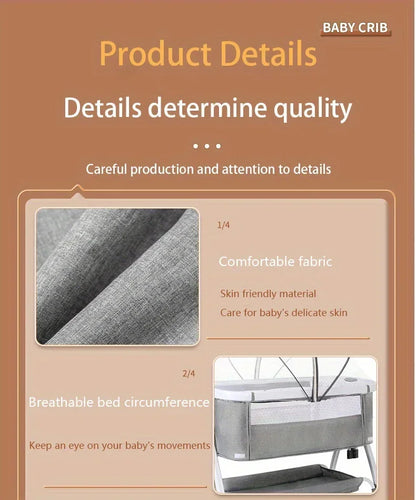 Multi Functional Crib with Foldable Height Adjustment Splicing, Portable and Movable Bedside Swing, Cradle, Sleeping Bed