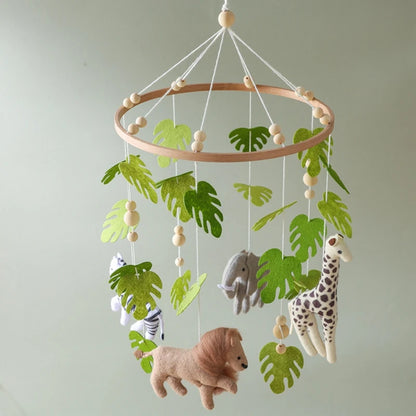 Baby Crib Mobile Rattle Toy For 0-12 Months Cartoon Felt Forest Animal Bed Bell Hanging Wooden Bracket Mobile Newbaby Rattle Toy