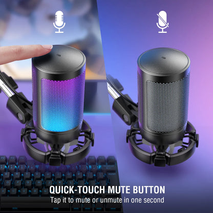 FIFINE USB Gaming Microphone Kit for PC,PS4/5 Condenser Cardioid Mic Set with Mute Button/RGB /Arm Stand,for Streaming Video